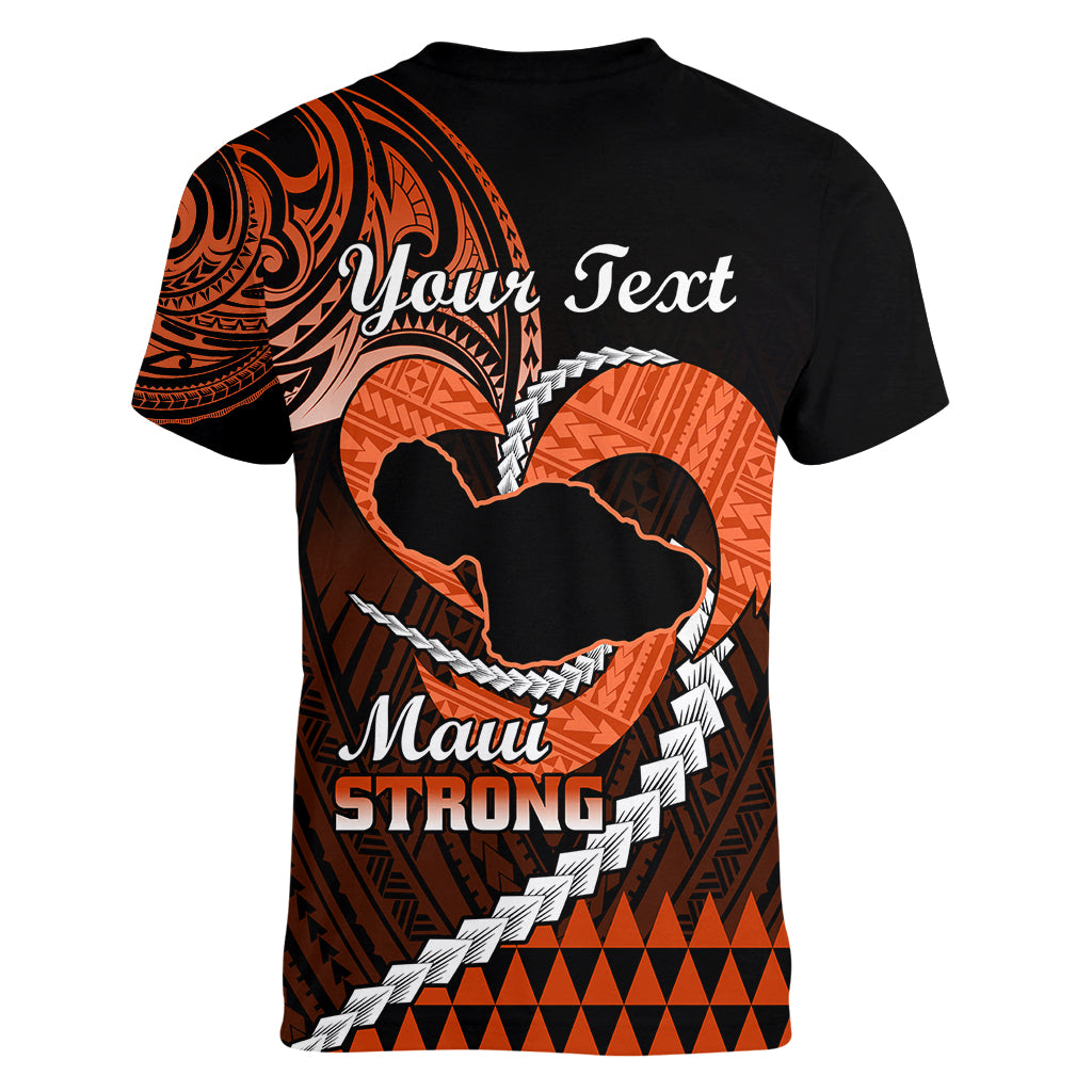 Personalised Hawaii Women V Neck T Shirt Maui Be Strong Kakau Orange Version LT01 - Polynesian Pride