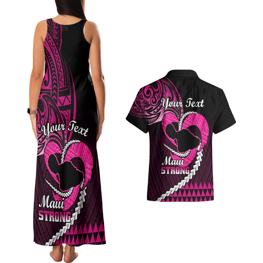 Personalised Hawaii Couples Matching Tank Maxi Dress and Hawaiian Shirt Maui Be Strong Kakau Pink Version LT01 - Polynesian Pride