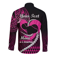 Personalised Hawaii Long Sleeve Button Shirt Maui Be Strong Kakau Pink Version LT01 - Polynesian Pride