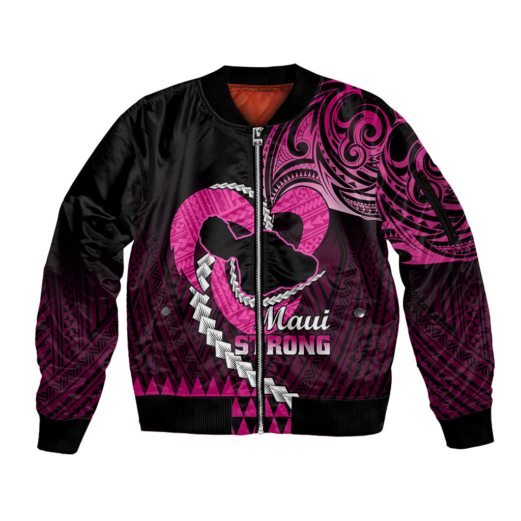Personalised Hawaii Sleeve Zip Bomber Jacket Maui Be Strong Kakau Pink Version LT01 Unisex Pink - Polynesian Pride