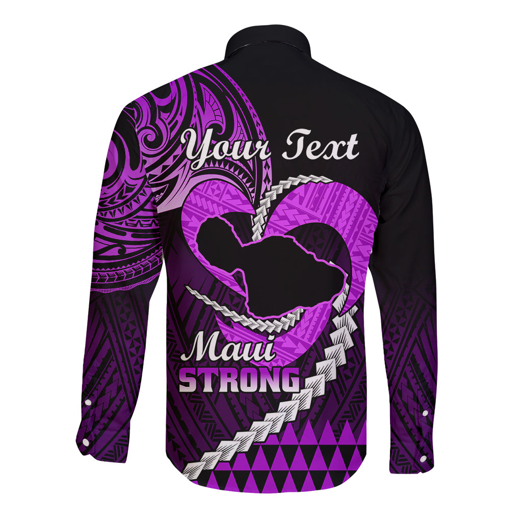 Personalised Hawaii Long Sleeve Button Shirt Maui Be Strong Kakau Purple Version LT01 - Polynesian Pride