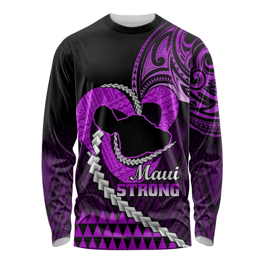 Personalised Hawaii Long Sleeve Shirt Maui Be Strong Kakau Purple Version LT01