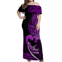 Personalised Hawaii Off Shoulder Maxi Dress Maui Be Strong Kakau Purple Version LT01 Women Purple - Polynesian Pride