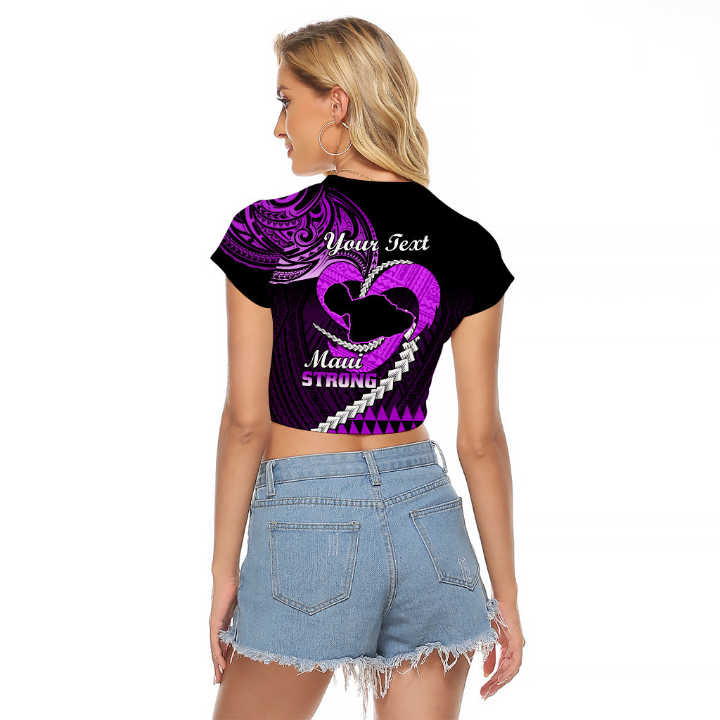 Personalised Hawaii Raglan Cropped T Shirt Maui Be Strong Kakau Purple Version LT01 - Polynesian Pride