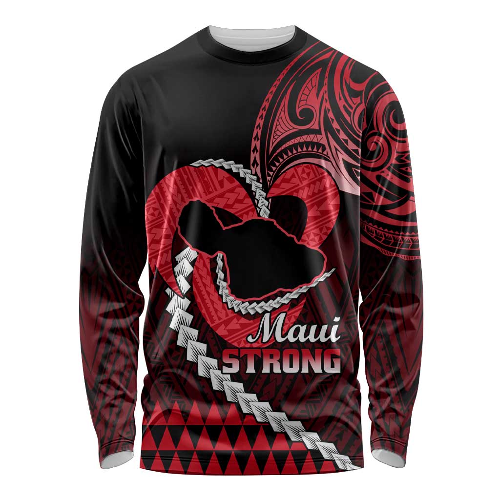 Personalised Hawaii Long Sleeve Shirt Maui Be Strong Kakau Red Version LT01