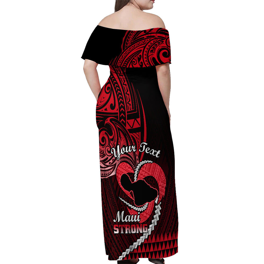 Personalised Hawaii Off Shoulder Maxi Dress Maui Be Strong Kakau Red Version LT01 - Polynesian Pride