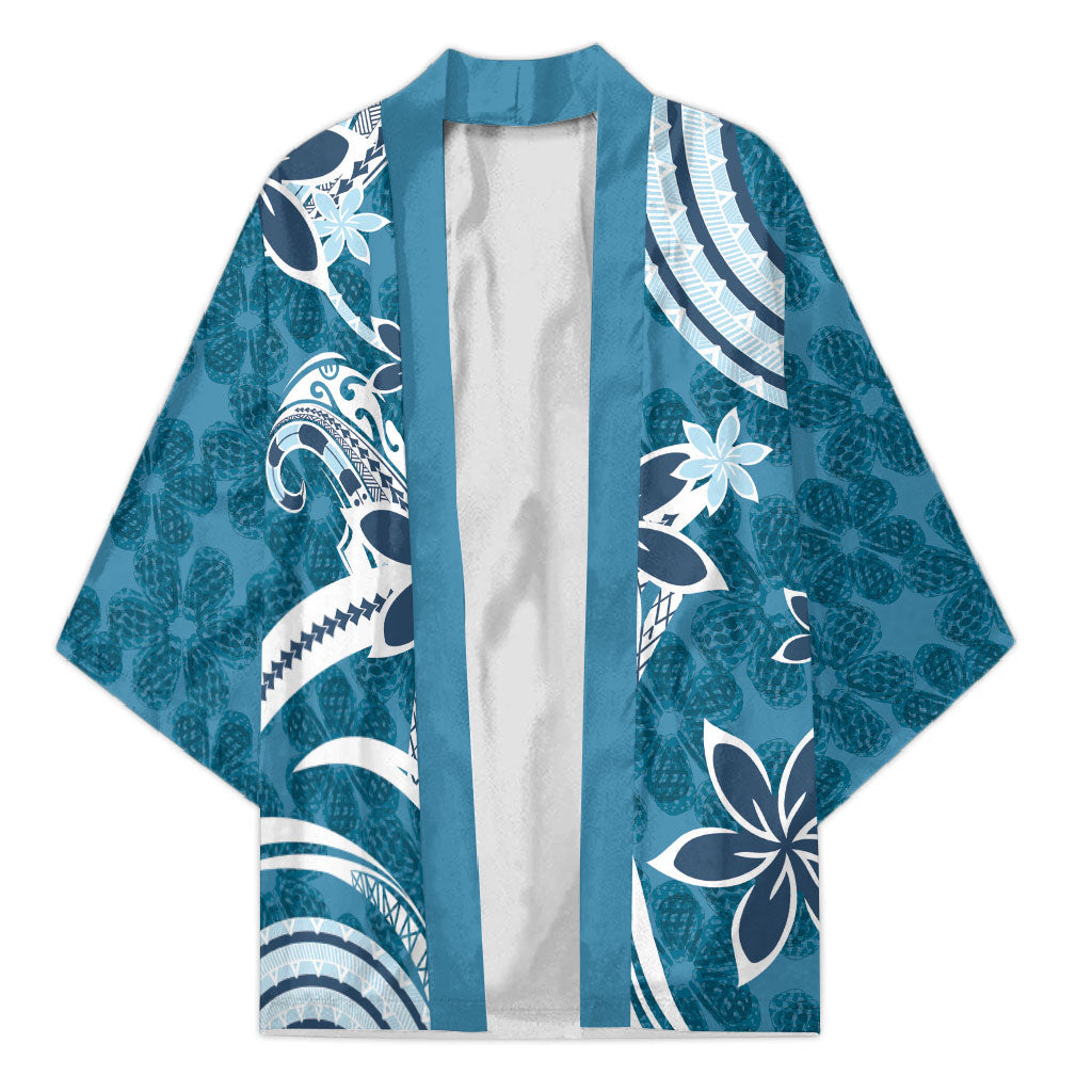 Hawaii Pupuala Plumeria Blue Kimono Polynesian Pattern LT01 Unisex Blue - Polynesian Pride