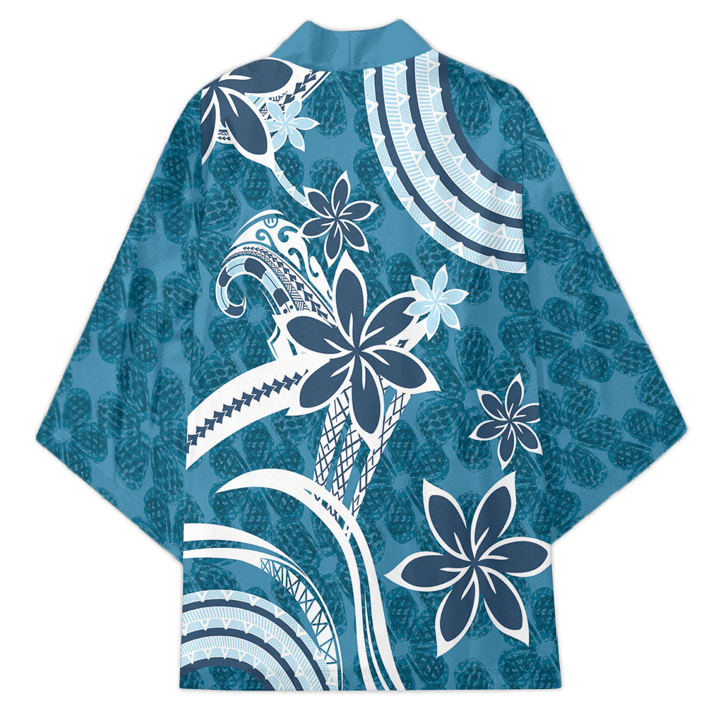 Hawaii Pupuala Plumeria Blue Kimono Polynesian Pattern LT01 - Polynesian Pride