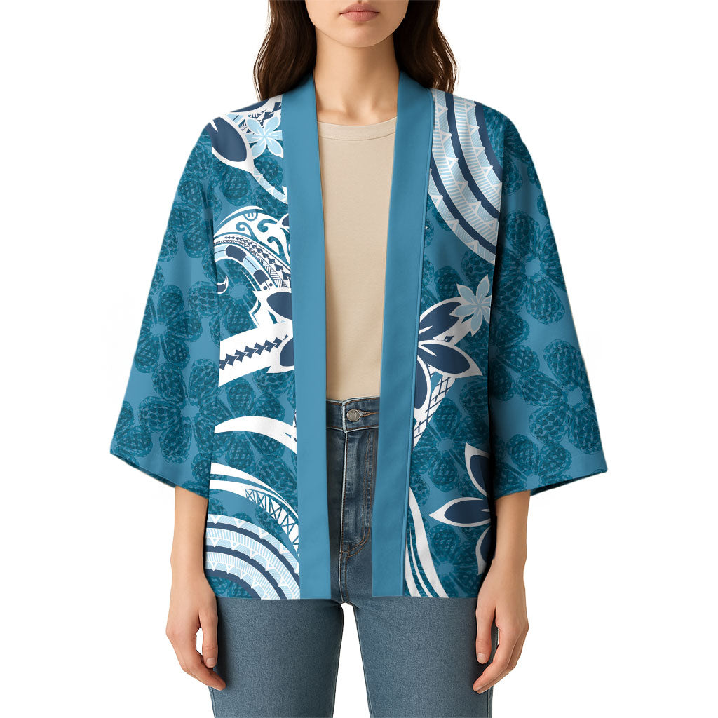 Hawaii Pupuala Plumeria Blue Kimono Polynesian Pattern LT01 - Polynesian Pride