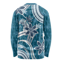 Hawaii Pupuala Plumeria Blue Long Sleeve Shirt Polynesian Pattern LT01 - Polynesian Pride