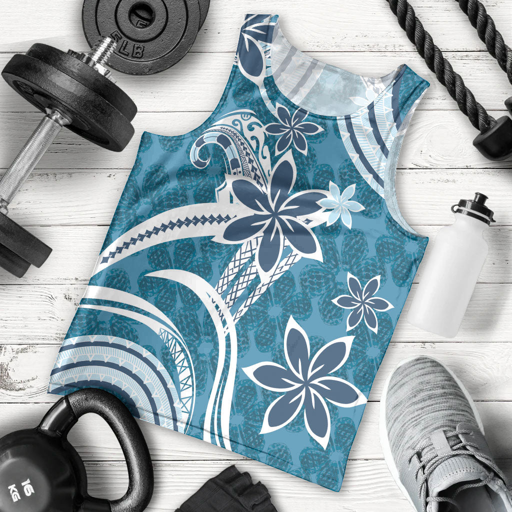 Hawaii Pupuala Plumeria Blue Men Tank Top Polynesian Pattern LT01 - Polynesian Pride