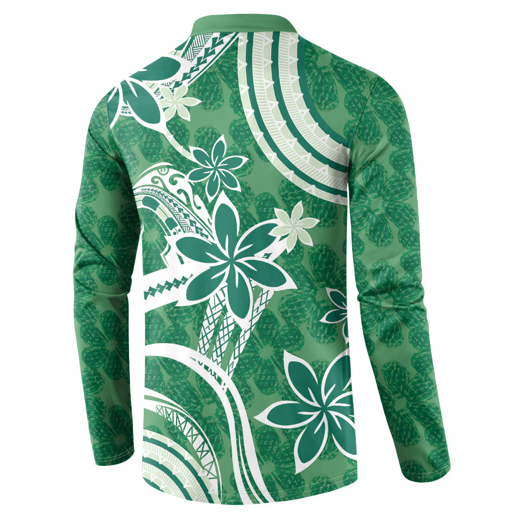 Hawaii Pupuala Plumeria Green Button Sweatshirt Polynesian Pattern LT01 - Polynesian Pride