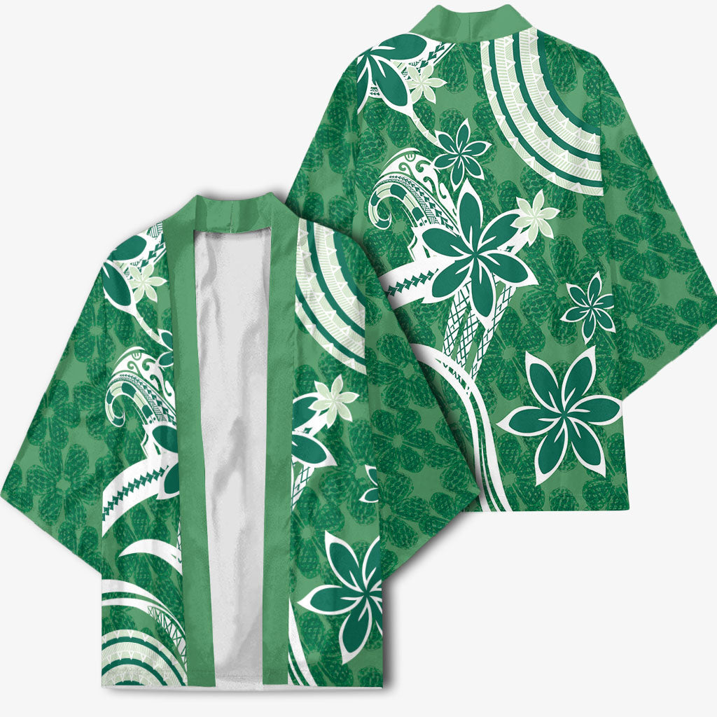 Hawaii Pupuala Plumeria Green Kimono Polynesian Pattern LT01 - Polynesian Pride