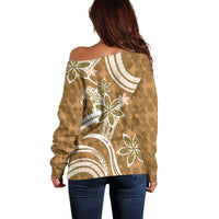 Hawaii Pupuala Plumeria Light Brown Off Shoulder Sweater Polynesian Pattern LT01 - Polynesian Pride