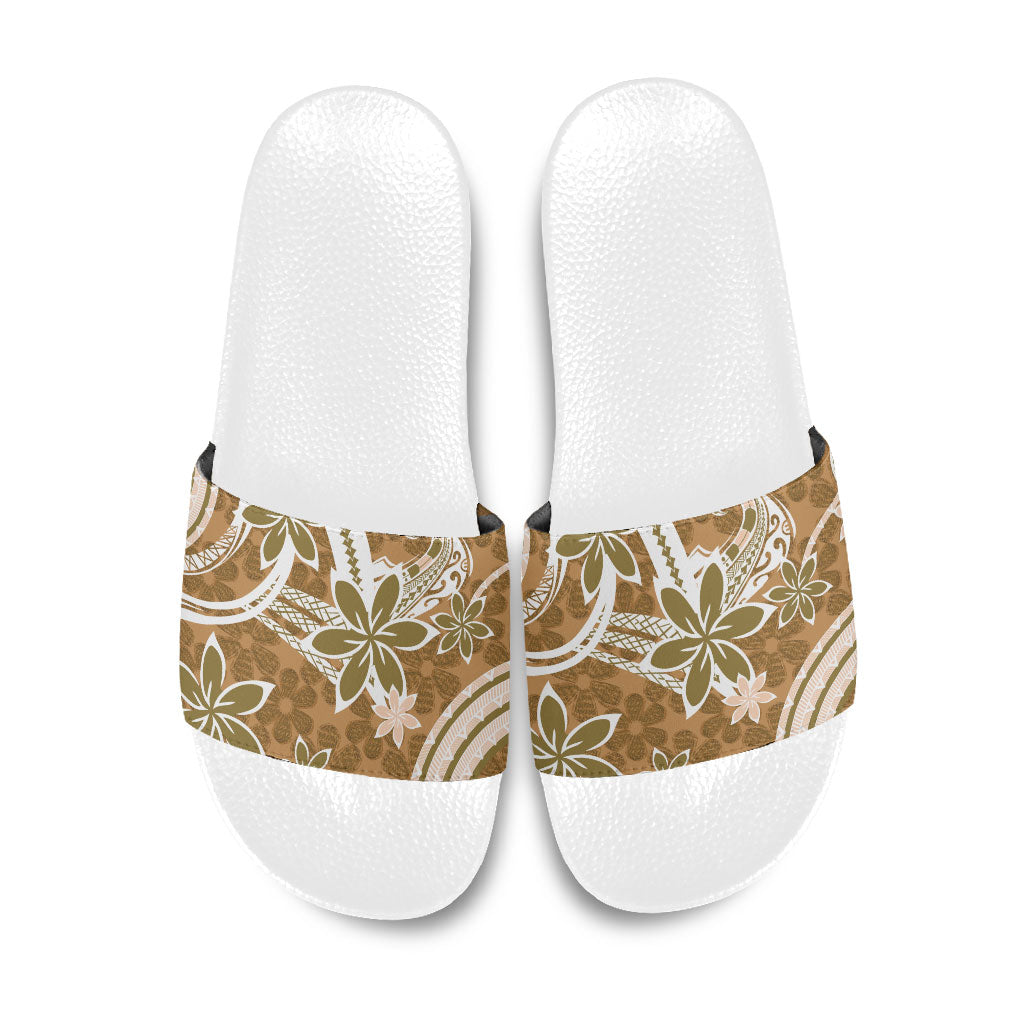 Hawaii Pupuala Plumeria Light Brown Slide Sandals Polynesian Pattern LT01 Light Brown - Polynesian Pride