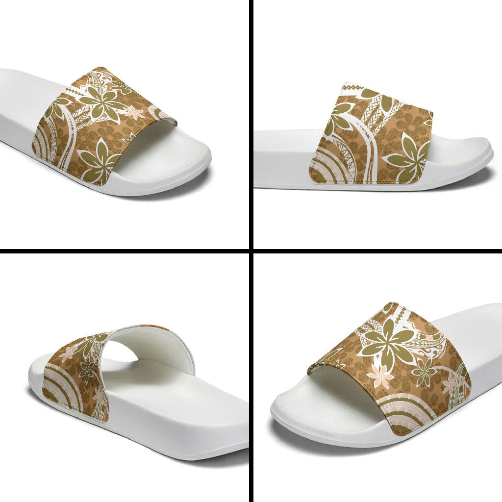 Hawaii Pupuala Plumeria Light Brown Slide Sandals Polynesian Pattern LT01 - Polynesian Pride
