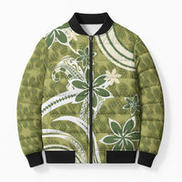 Hawaii Pupuala Plumeria Olive Green Bomber Puffer Jacket Polynesian Pattern LT01 Unisex Olive Green - Polynesian Pride