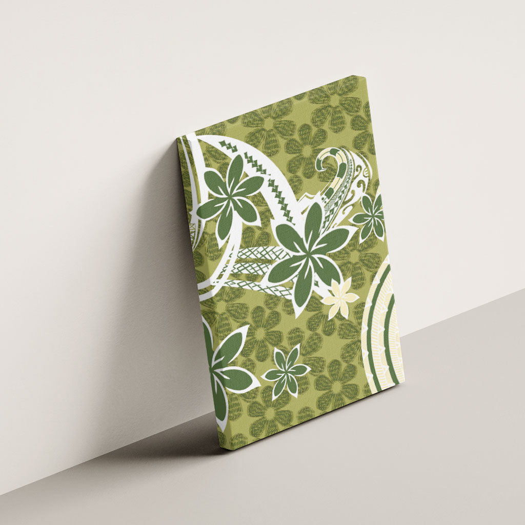 Hawaii Pupuala Plumeria Olive Green Canvas Wall Art Polynesian Pattern LT01 - Polynesian Pride