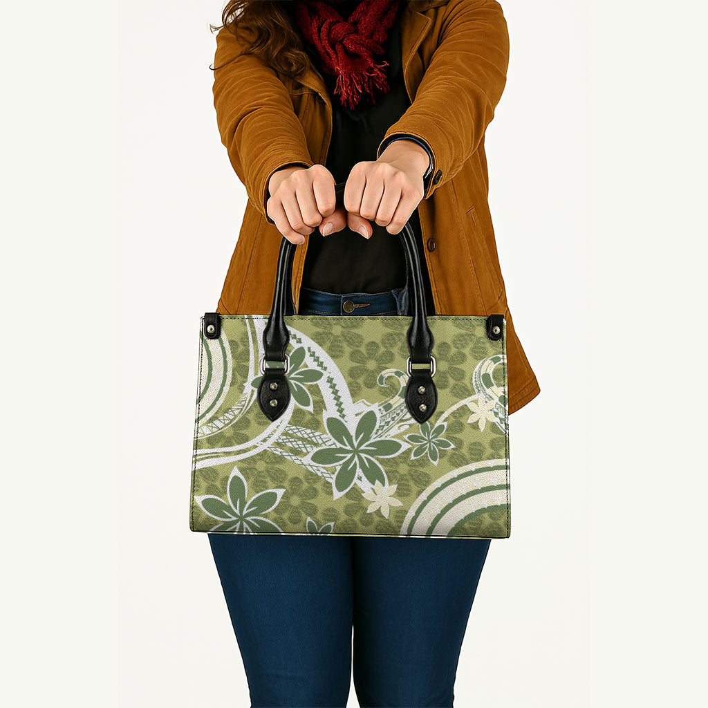 Hawaii Pupuala Plumeria Olive Green Leather Bag Polynesian Pattern LT01 - Polynesian Pride