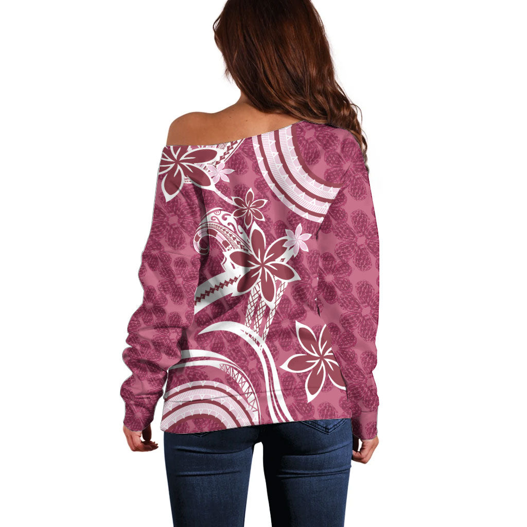 Hawaii Pupuala Plumeria Pink Off Shoulder Sweater Polynesian Pattern LT01 - Polynesian Pride