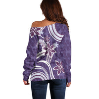 Hawaii Pupuala Plumeria Purple Off Shoulder Sweater Polynesian Pattern LT01 - Polynesian Pride