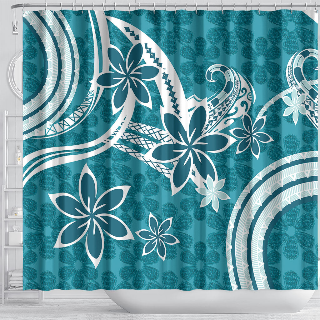 Hawaii Pupuala Plumeria Teal Shower Curtain Polynesian Pattern LT01 - Polynesian Pride