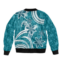 Hawaii Pupuala Plumeria Teal Sleeve Zip Bomber Jacket Polynesian Pattern LT01 - Polynesian Pride