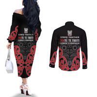 Toitu Te Tiriti 1840 Aotearoa Couples Matching Off The Shoulder Long Sleeve Dress and Long Sleeve Button Shirt Stand Together Stand Stronger