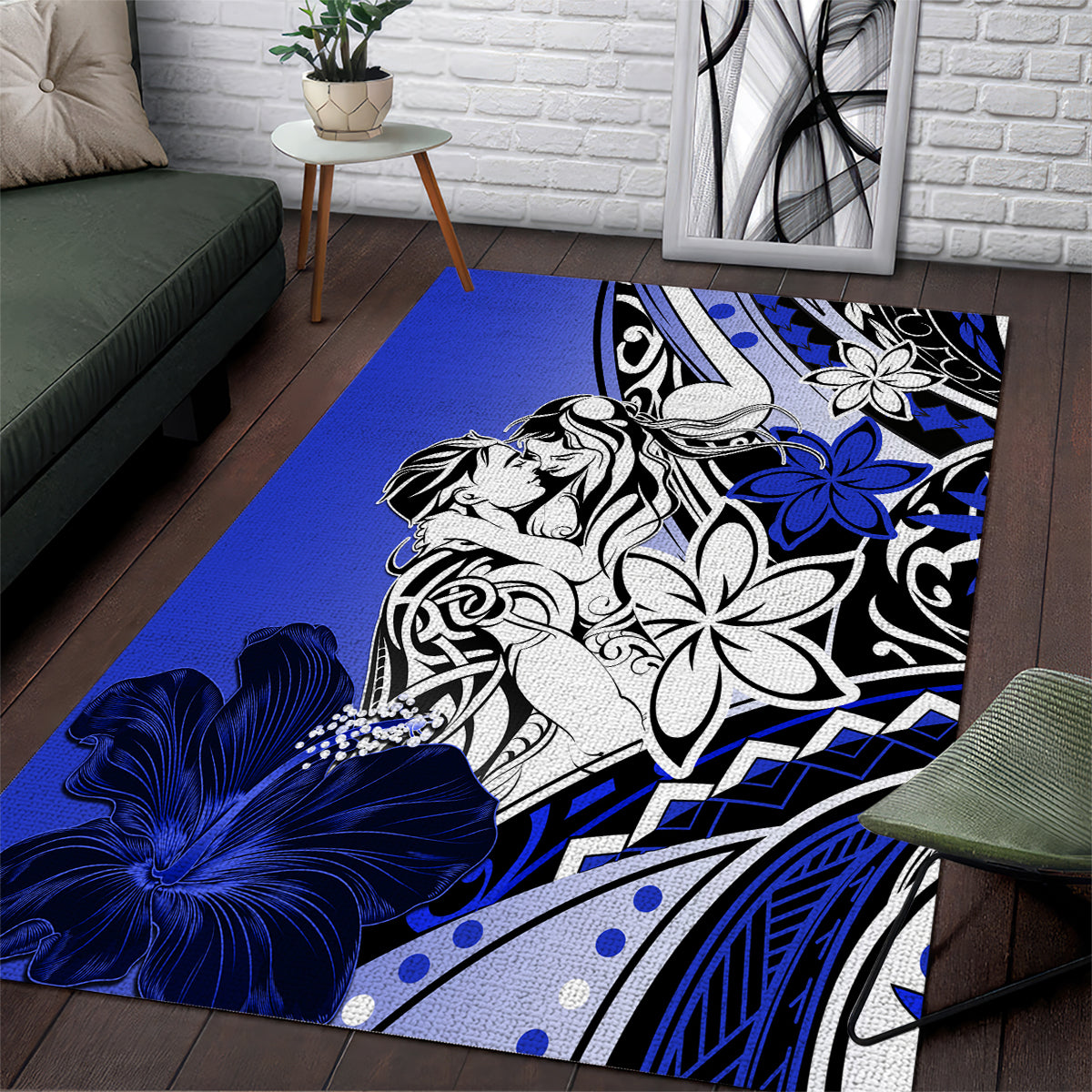Polynesian Valentine Area Rug Couple Floral Unique Blue Version LT01 Blue - Polynesian Pride