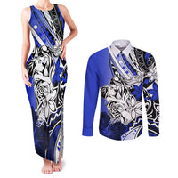 Polynesian Valentine Couples Matching Tank Maxi Dress and Long Sleeve Button Shirt Couple Floral Unique Blue Version LT01 Blue - Polynesian Pride