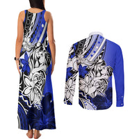 Polynesian Valentine Couples Matching Tank Maxi Dress and Long Sleeve Button Shirt Couple Floral Unique Blue Version LT01 - Polynesian Pride
