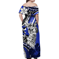 Polynesian Valentine Family Matching Off Shoulder Maxi Dress and Hawaiian Shirt Couple Floral Unique Blue Version LT01 - Polynesian Pride