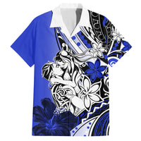 Polynesian Valentine Family Matching Tank Maxi Dress and Hawaiian Shirt Couple Floral Unique Blue Version LT01 Dad's Shirt - Short Sleeve Blue - Polynesian Pride