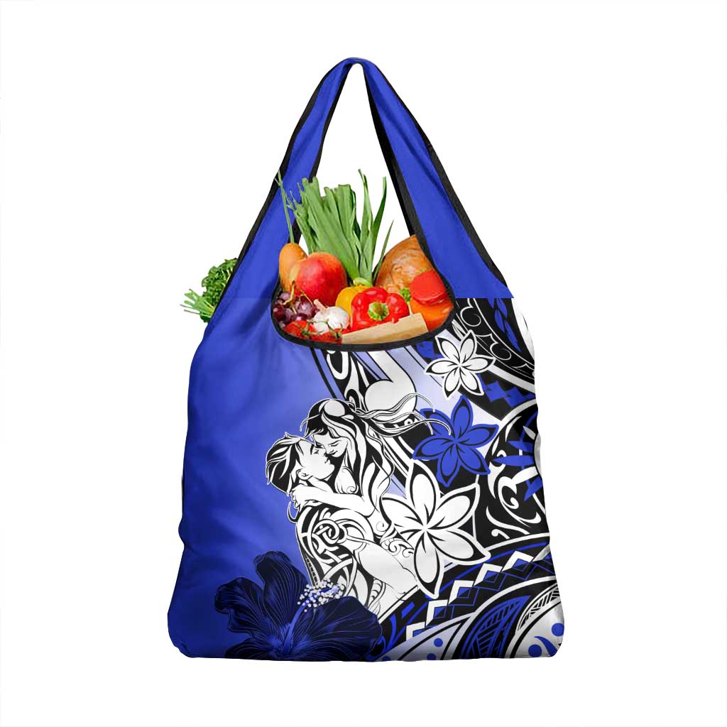 Polynesian Valentine Grocery Bag Couple Floral Unique Blue Version