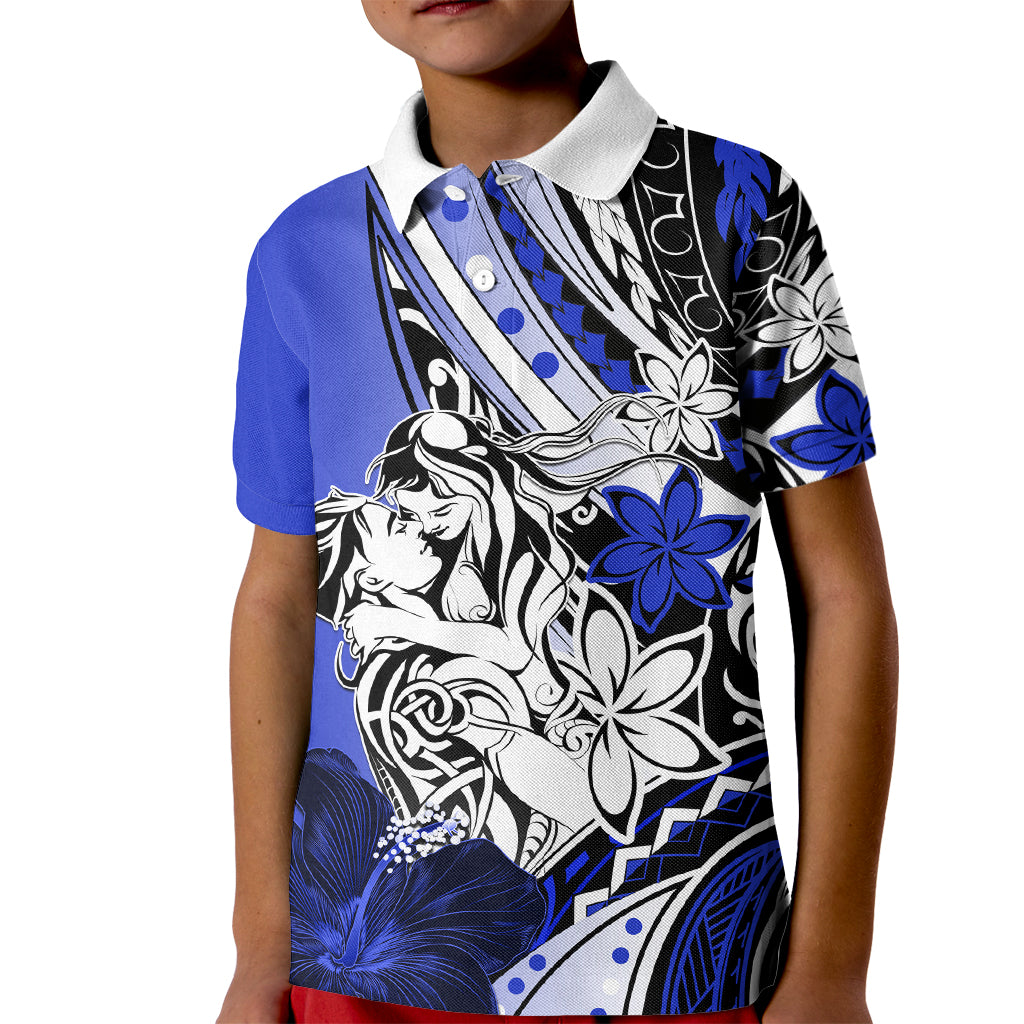 Polynesian Valentine Kid Polo Shirt Couple Floral Unique Blue Version LT01 Kid Blue - Polynesian Pride