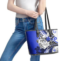 Polynesian Valentine Leather Tote Bag Couple Floral Unique Blue Version LT01 - Polynesian Pride