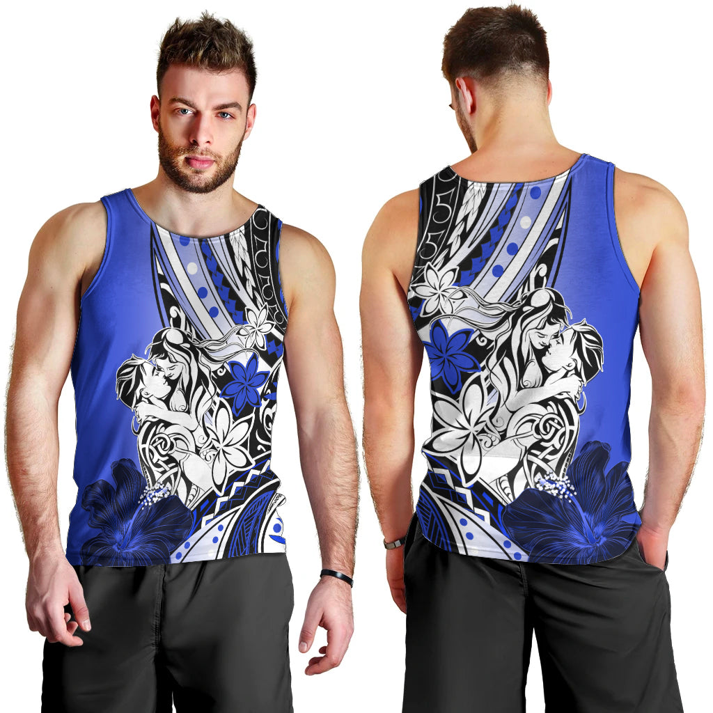 Polynesian Valentine Men Tank Top Couple Floral Unique Blue Version LT01 - Polynesian Pride
