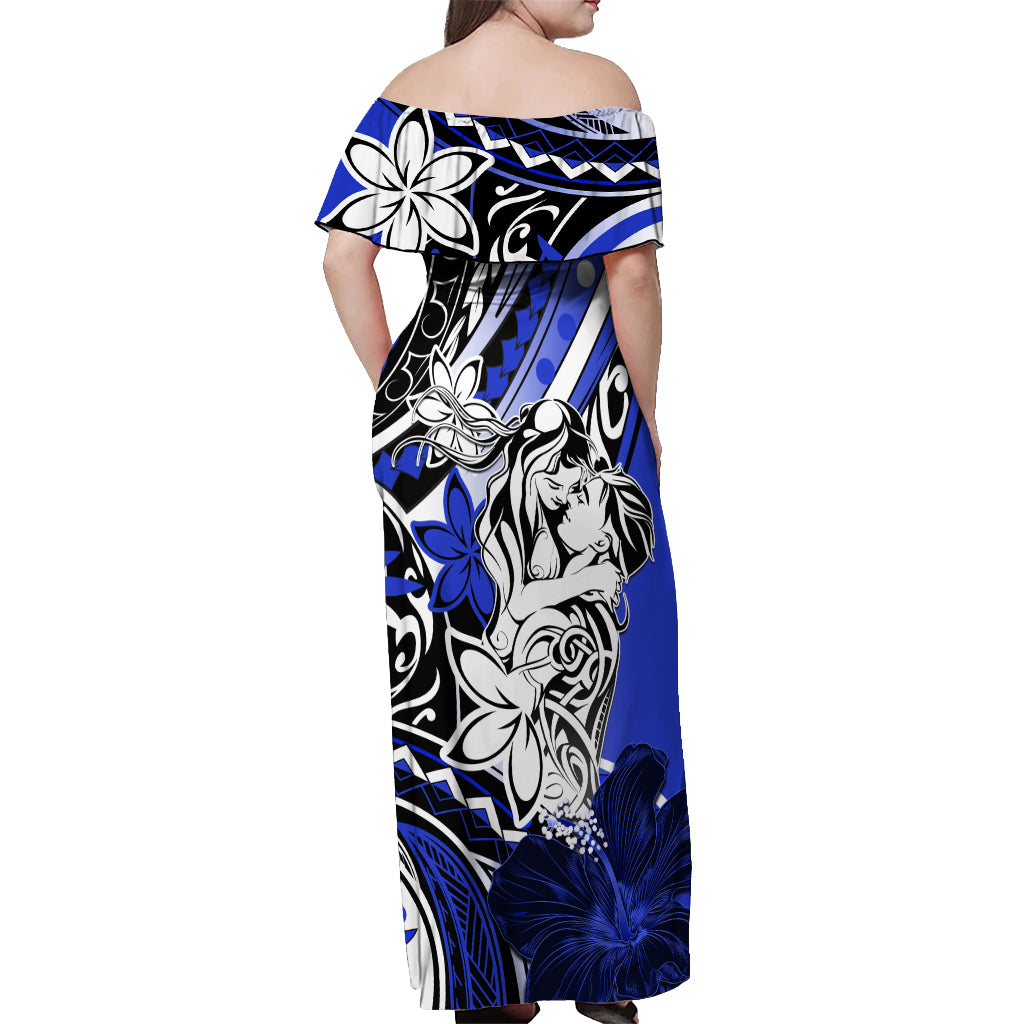 Polynesian Valentine Off Shoulder Maxi Dress Couple Floral Unique Blue Version LT01 - Polynesian Pride