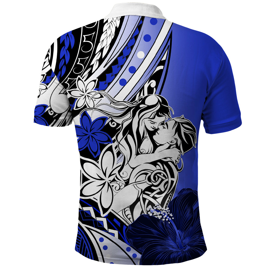 Polynesian Valentine Polo Shirt Couple Floral Unique Blue Version LT01 - Polynesian Pride