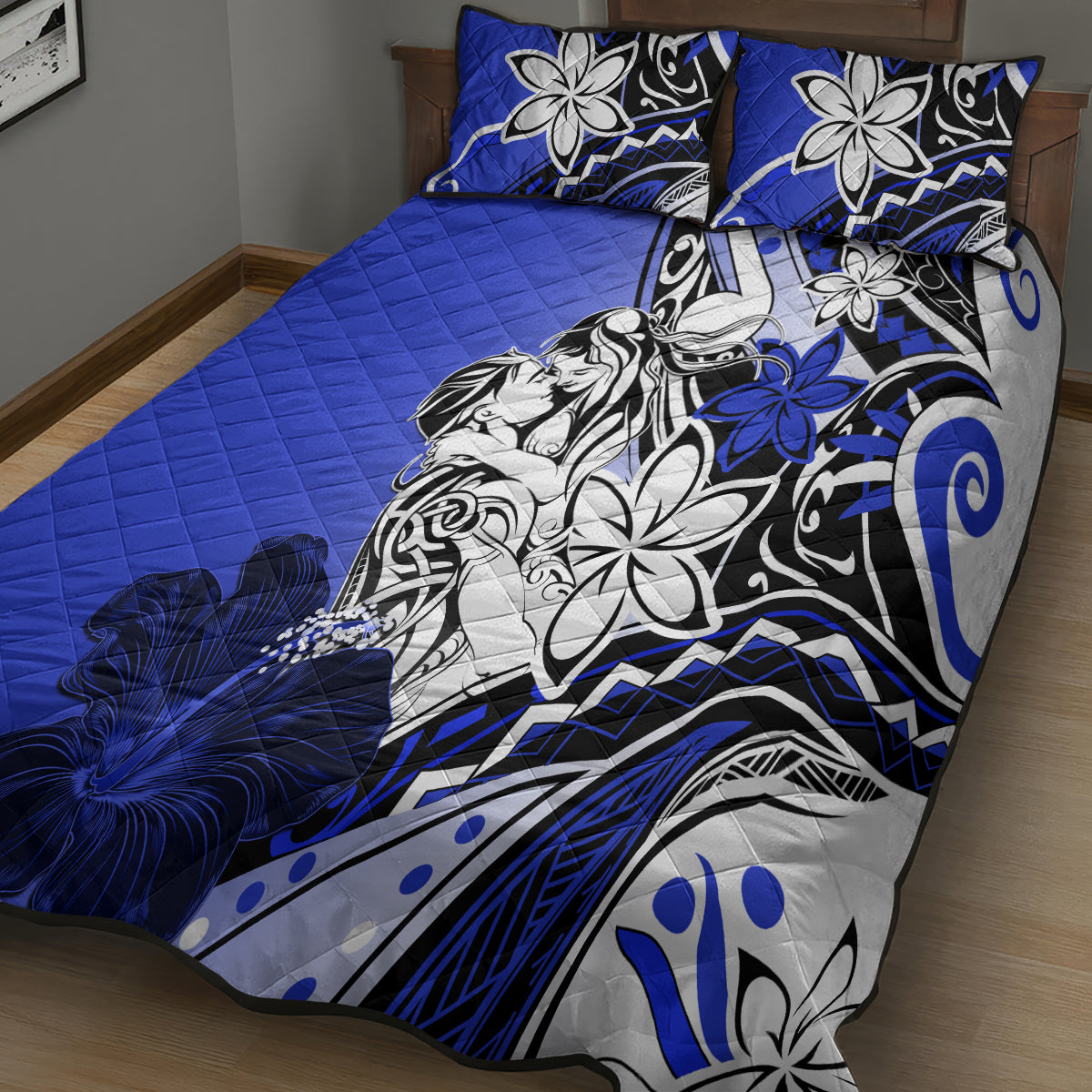 Polynesian Valentine Quilt Bed Set Couple Floral Unique Blue Version LT01 - Polynesian Pride