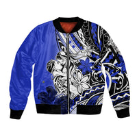 Polynesian Valentine Sleeve Zip Bomber Jacket Couple Floral Unique Blue Version LT01 Unisex Blue - Polynesian Pride