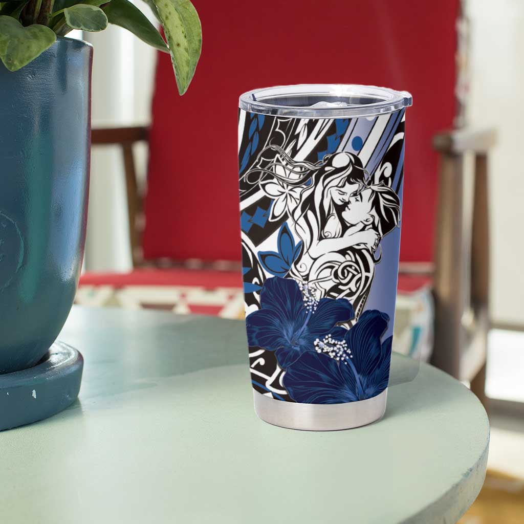 Polynesian Valentine Tumbler Cup Couple Floral Unique Blue Version