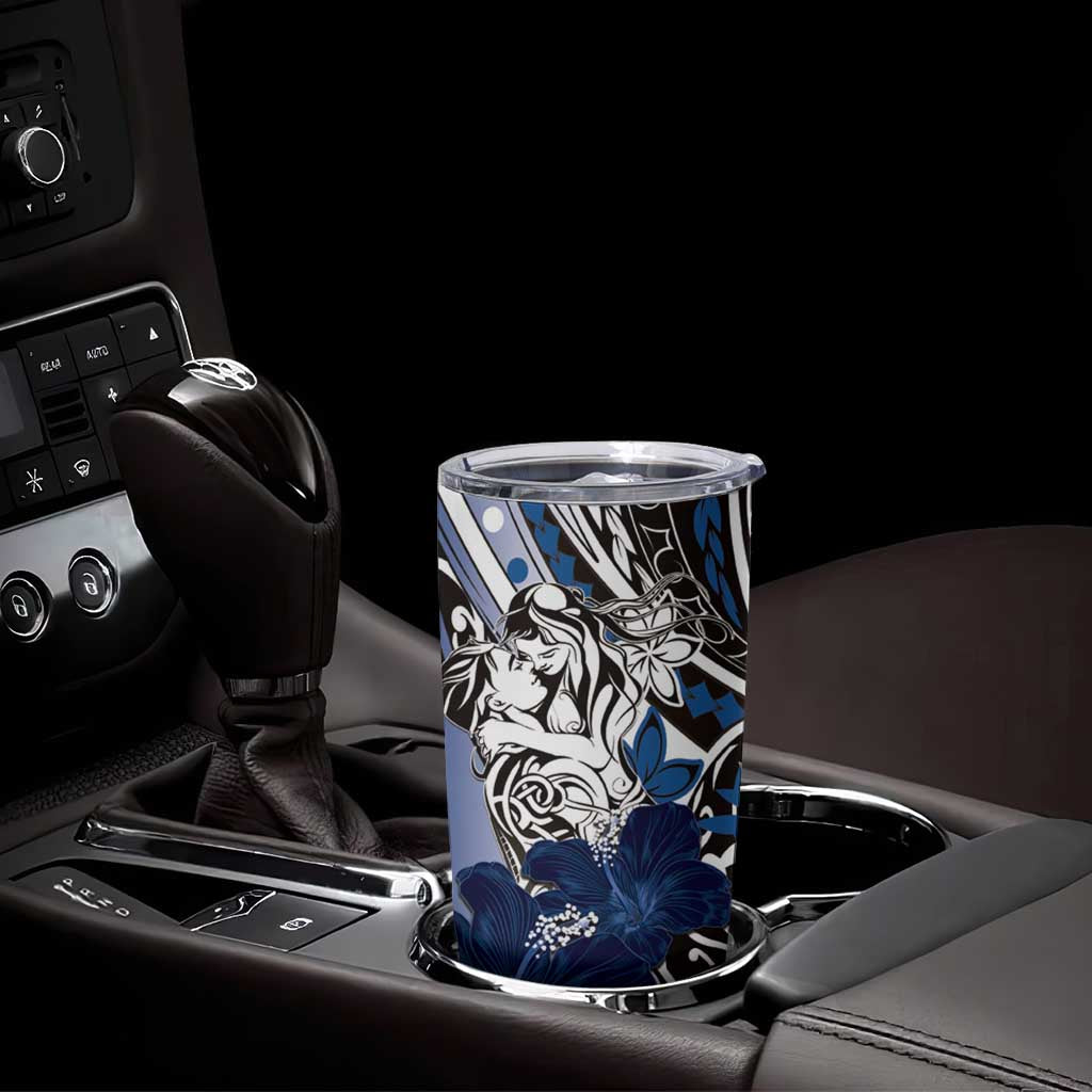 Polynesian Valentine Tumbler Cup Couple Floral Unique Blue Version