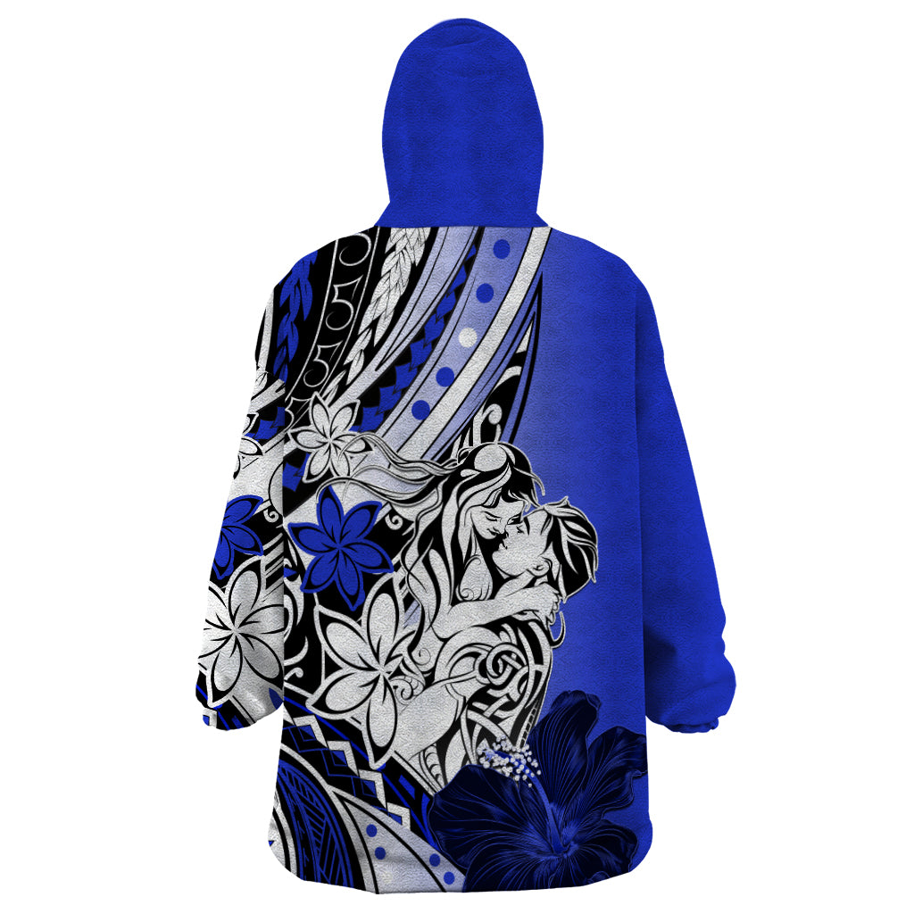 Polynesian Valentine Wearable Blanket Hoodie Couple Floral Unique Blue Version LT01 - Polynesian Pride