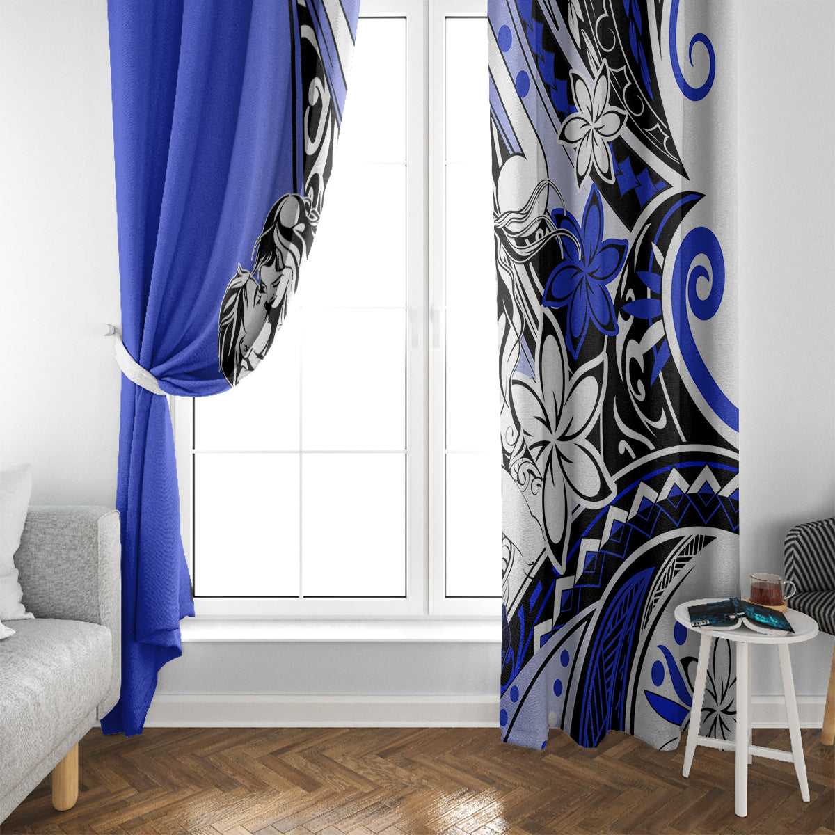 Polynesian Valentine Window Curtain Couple Floral Unique Blue Version LT01 - Polynesian Pride