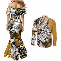 Polynesian Valentine Couples Matching Mermaid Dress and Long Sleeve Button Shirt Couple Floral Unique Gold Version LT01 - Polynesian Pride