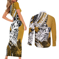 Polynesian Valentine Couples Matching Short Sleeve Bodycon Dress and Long Sleeve Button Shirt Couple Floral Unique Gold Version LT01 - Polynesian Pride