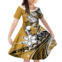 Polynesian Valentine Family Matching Off Shoulder Short Dress and Hawaiian Shirt Couple Floral Unique Gold Version LT01 Daughter's Dress Gold - Polynesian Pride