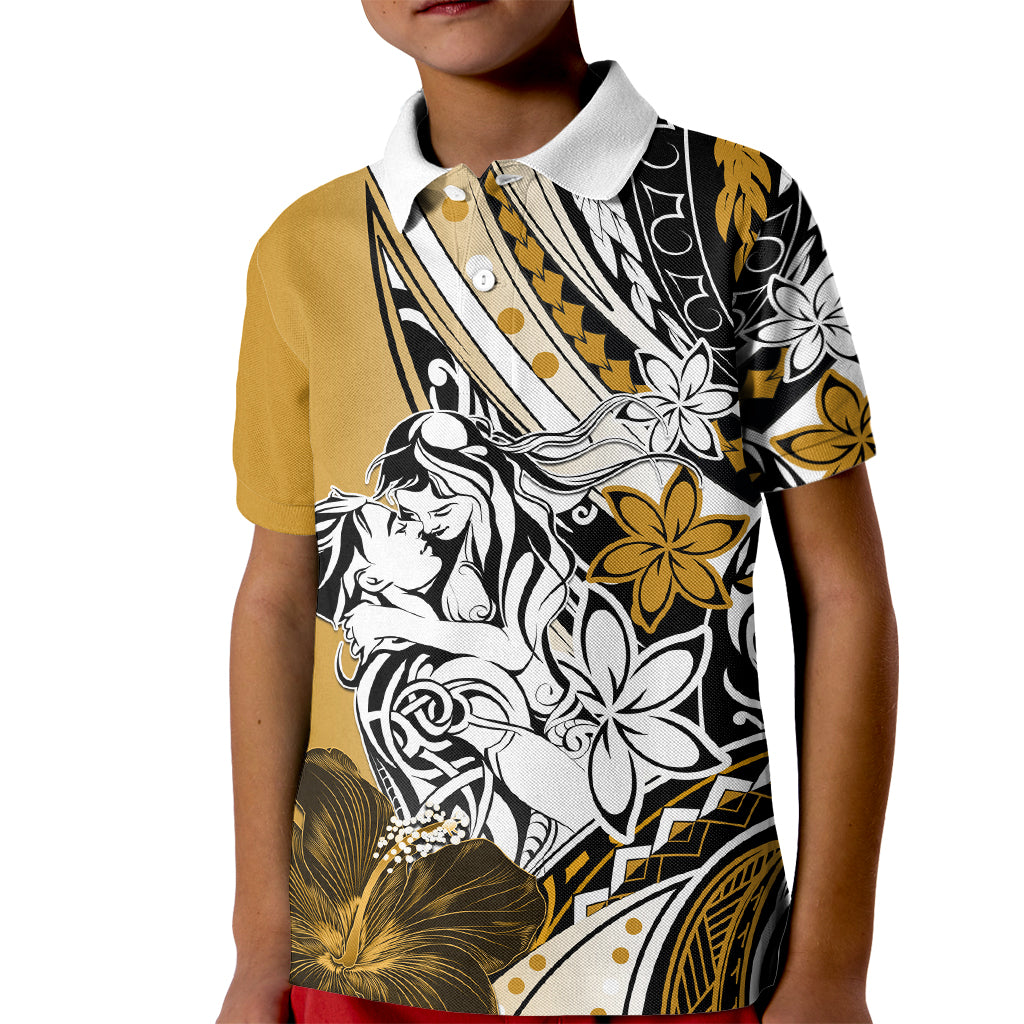 Polynesian Valentine Kid Polo Shirt Couple Floral Unique Gold Version LT01 Kid Gold - Polynesian Pride