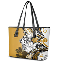 Polynesian Valentine Leather Tote Bag Couple Floral Unique Gold Version LT01 - Polynesian Pride